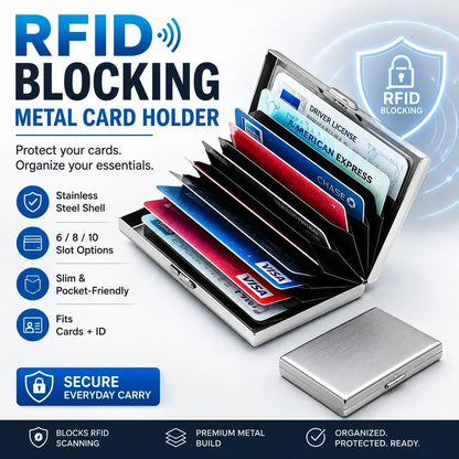 💰 Price Drop! 💕RFID-blocking card holder – stainless steel, slim design, 3 capacities. 📇✨