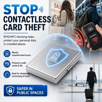 💰 Price Drop! 💕RFID-blocking card holder – stainless steel, slim design, 3 capacities. 📇✨