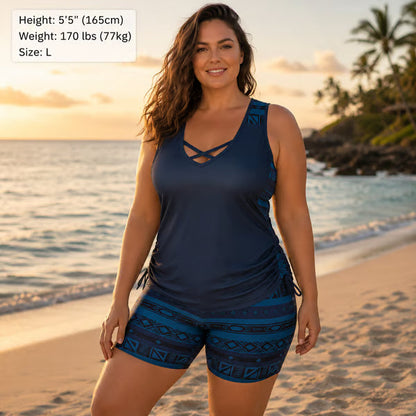 💗LAST DAY SALE 50% OFF-🩱Women's Tummy Control Tankini Set with Built-In Bra – Flattering Boho Swimwear with Shorts📍GB