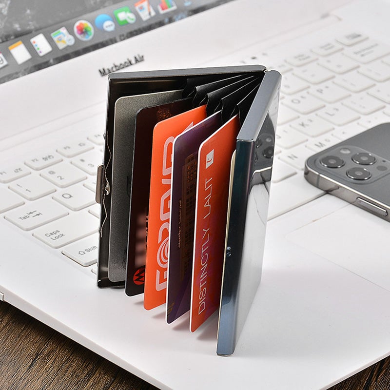 💰 Price Drop! 💕RFID-blocking card holder – stainless steel, slim design, 3 capacities. 📇✨