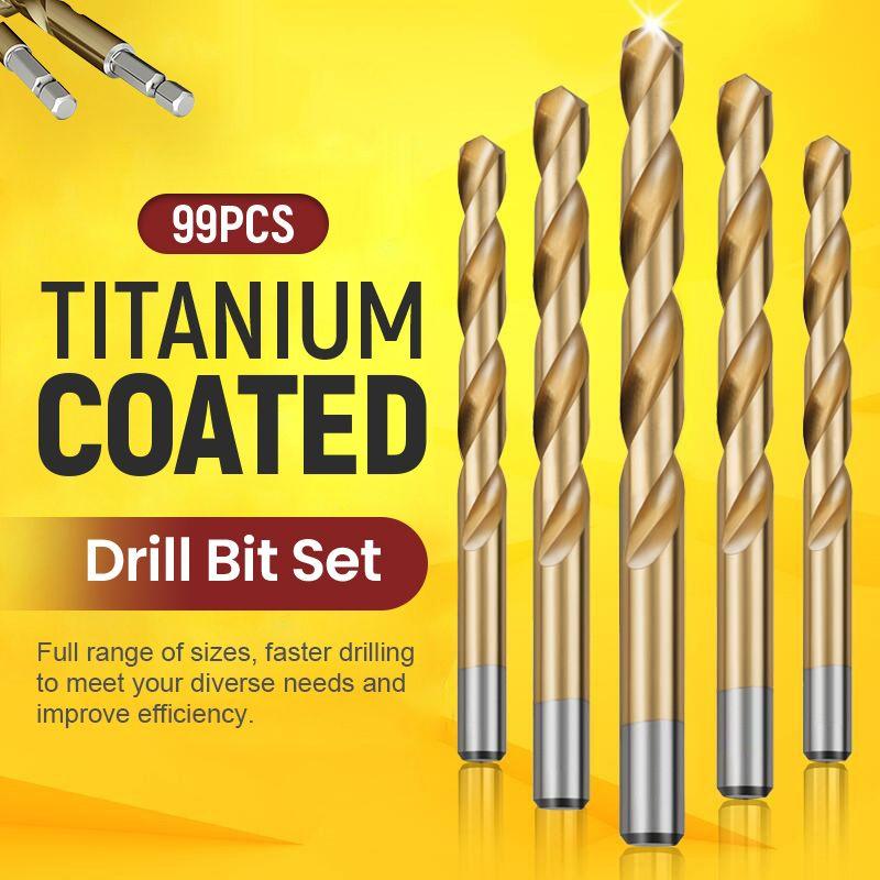 🔧50% OFF NOW ! ⚙️99Pcs Titanium Coated Drill Bit Set, High Hardness Multi-Size Drilling Bits for Wood Metal Plastic Electronics