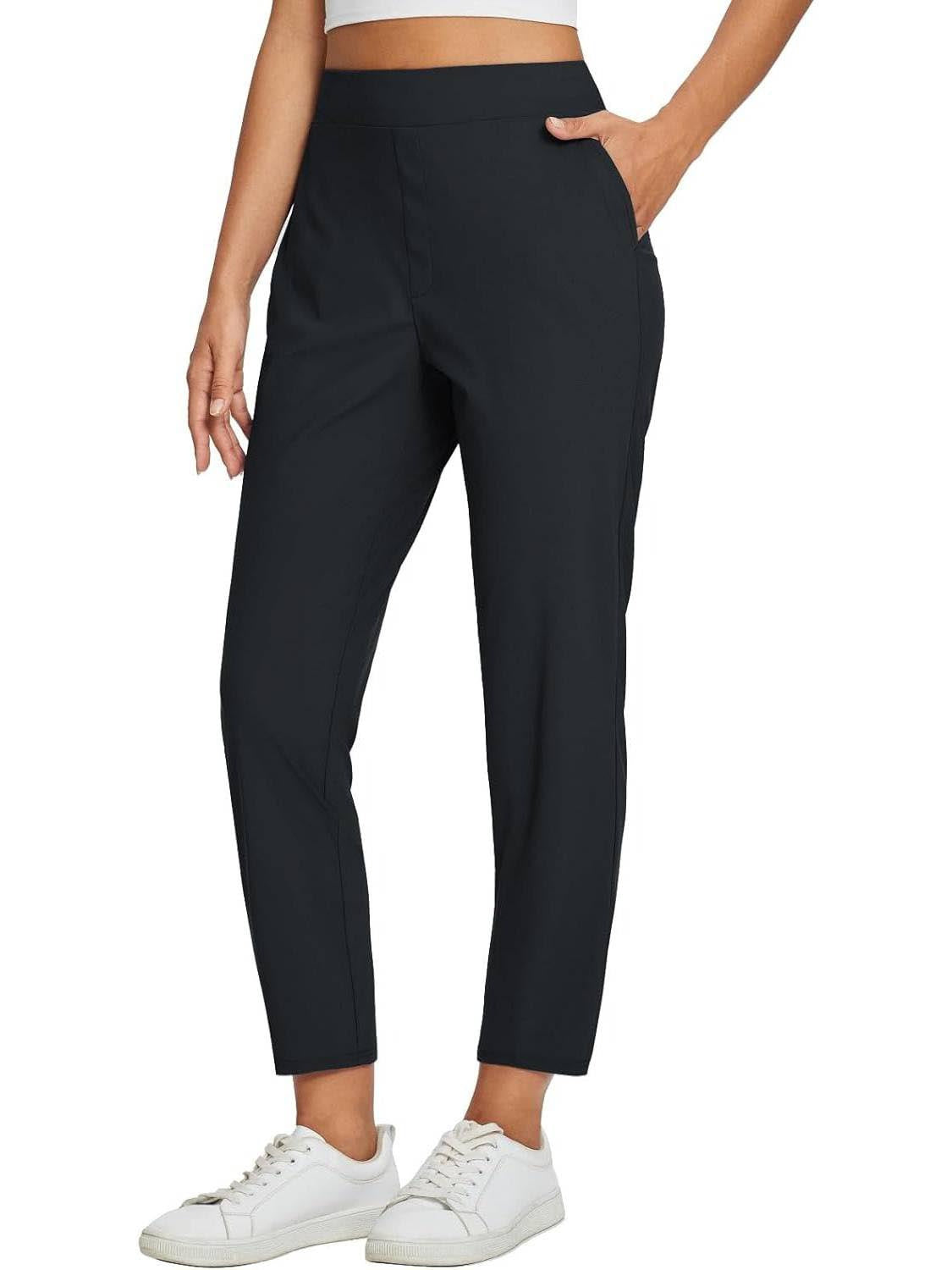 👖50% OFF NOW! Women's High‑Waisted Elastic Pants with Zipper Pockets – Stretchy Wrinkle‑Resistant Cropped Trousers, Casual Work Travel Slim Fit Pants for Daily Outdoor Activities