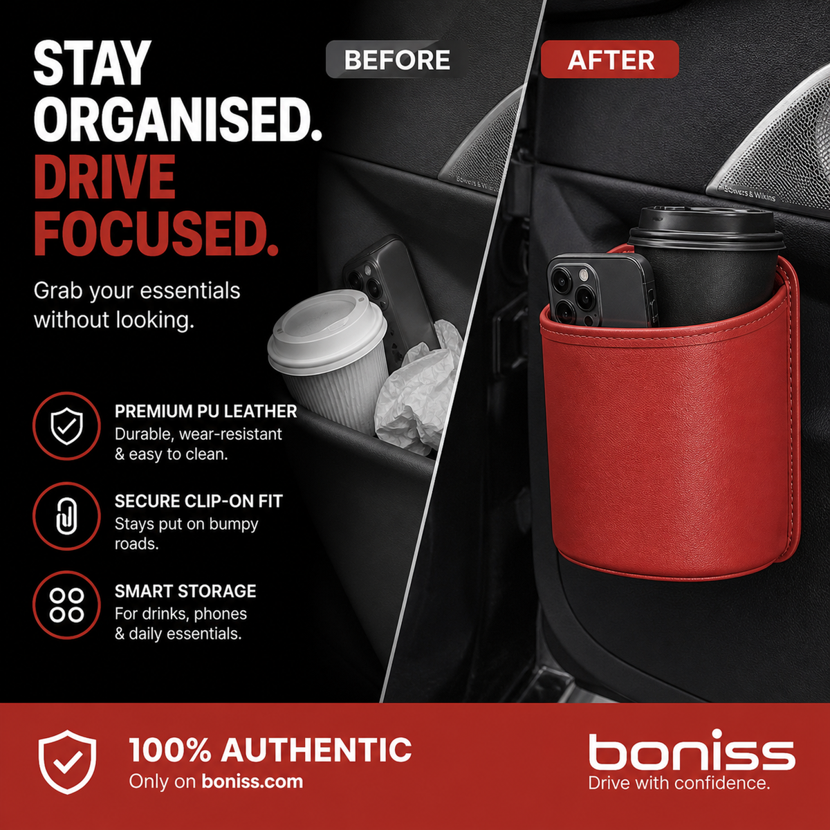 🧺 50% OFF! Leather Car Door Cup Holder – Wide‑mouth opening, easy reach for drinks & phone. Clip‑on secure fit. PU leather, tough & stylish. 🛡️✨