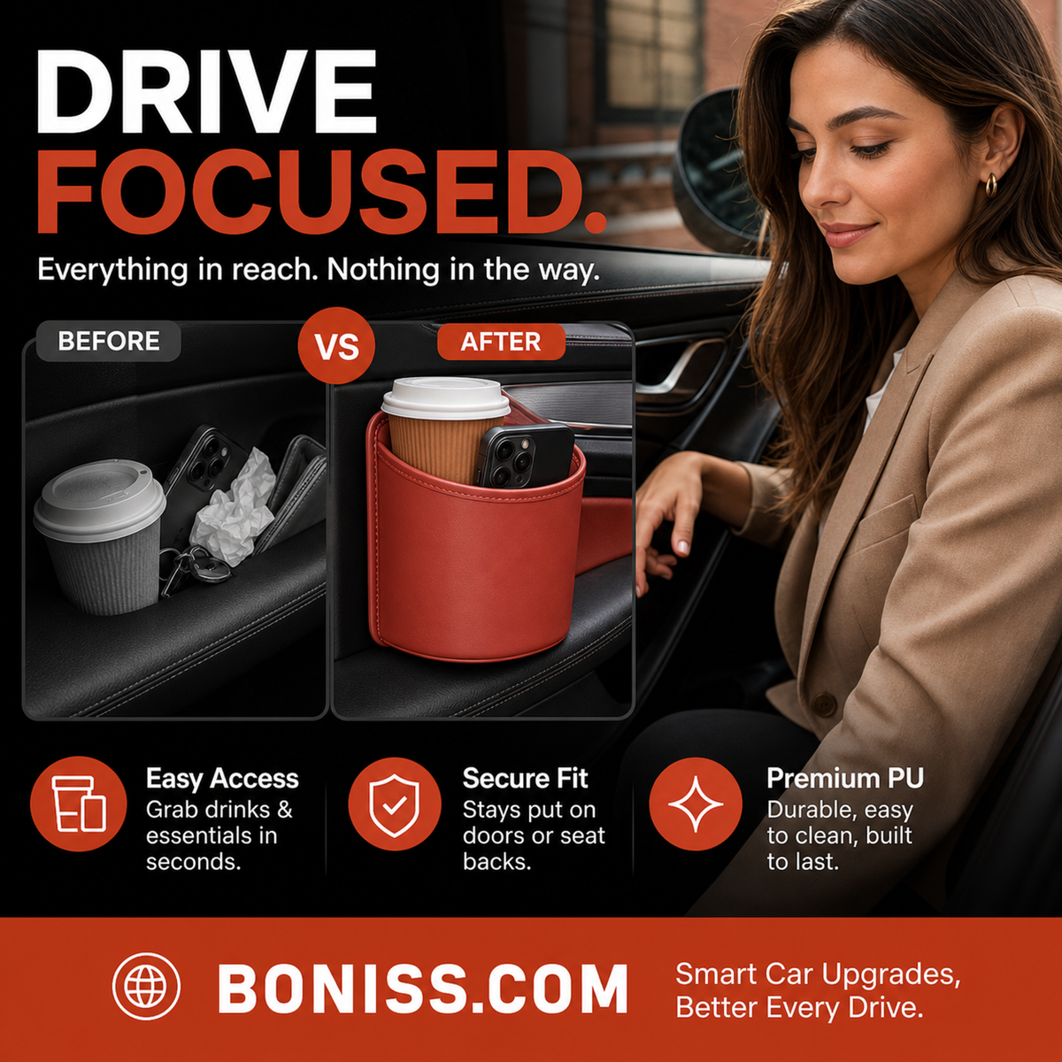 🧺 50% OFF! Leather Car Door Cup Holder – Wide‑mouth opening, easy reach for drinks & phone. Clip‑on secure fit. PU leather, tough & stylish. 🛡️✨