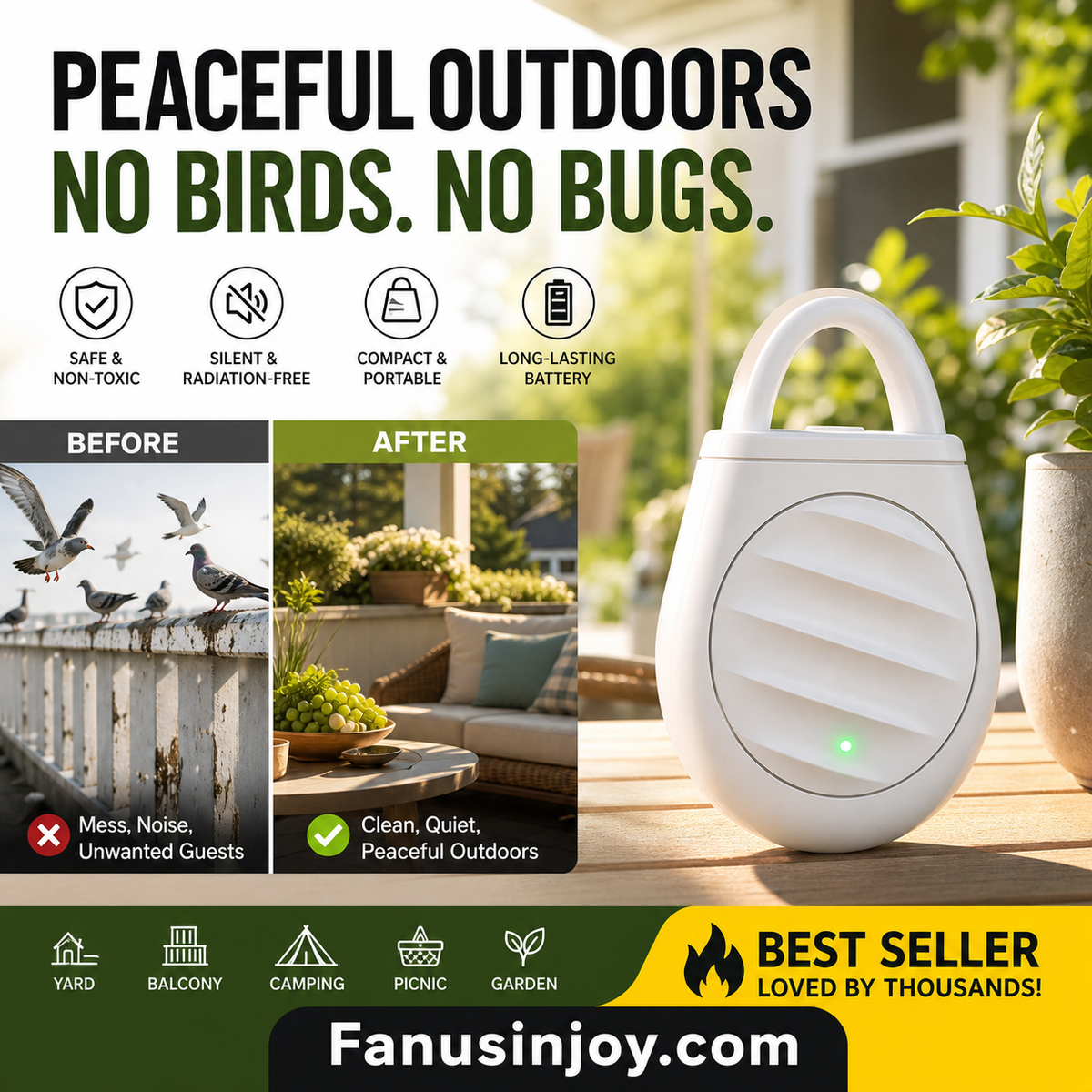 🏆🐦 Last Day Special Price £9.99‼️No more trouble from birds, beasts and locusts！Portable Ultrasonic Bird Repellent Keychain