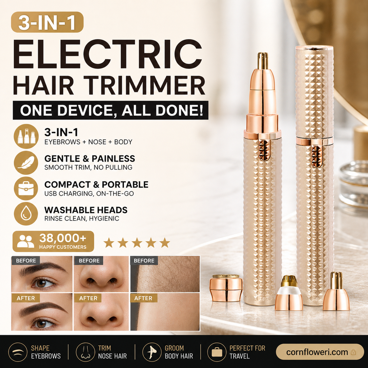 🎀50% OFF🎁 Over 38,000 Sold! Portable Electric Eyebrow Trimmer – Interchangeable Heads
