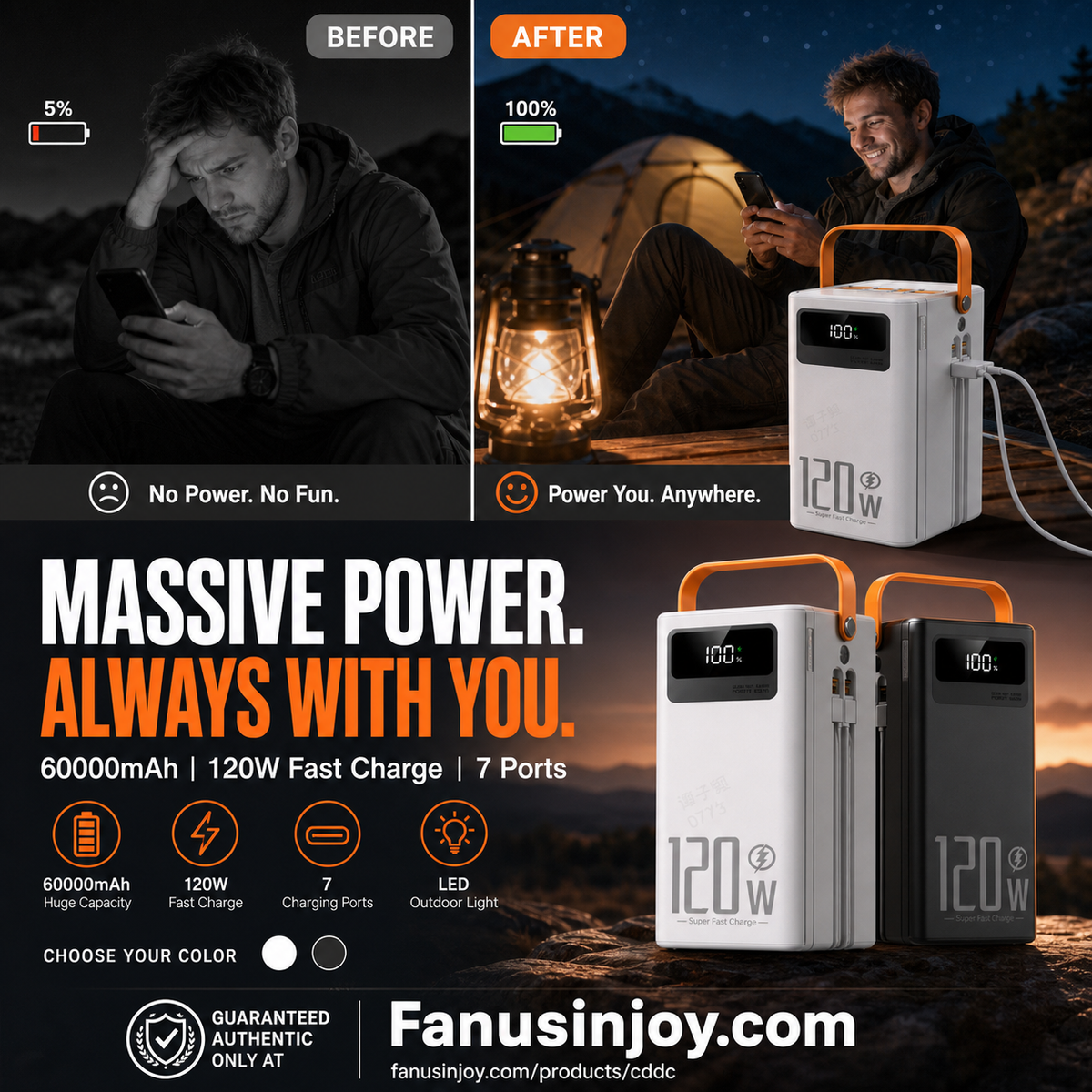 ⏳️Limited Time 50% Off! ⛺Outdoor Portable Fast Charging Power Bank with LED Light🔋