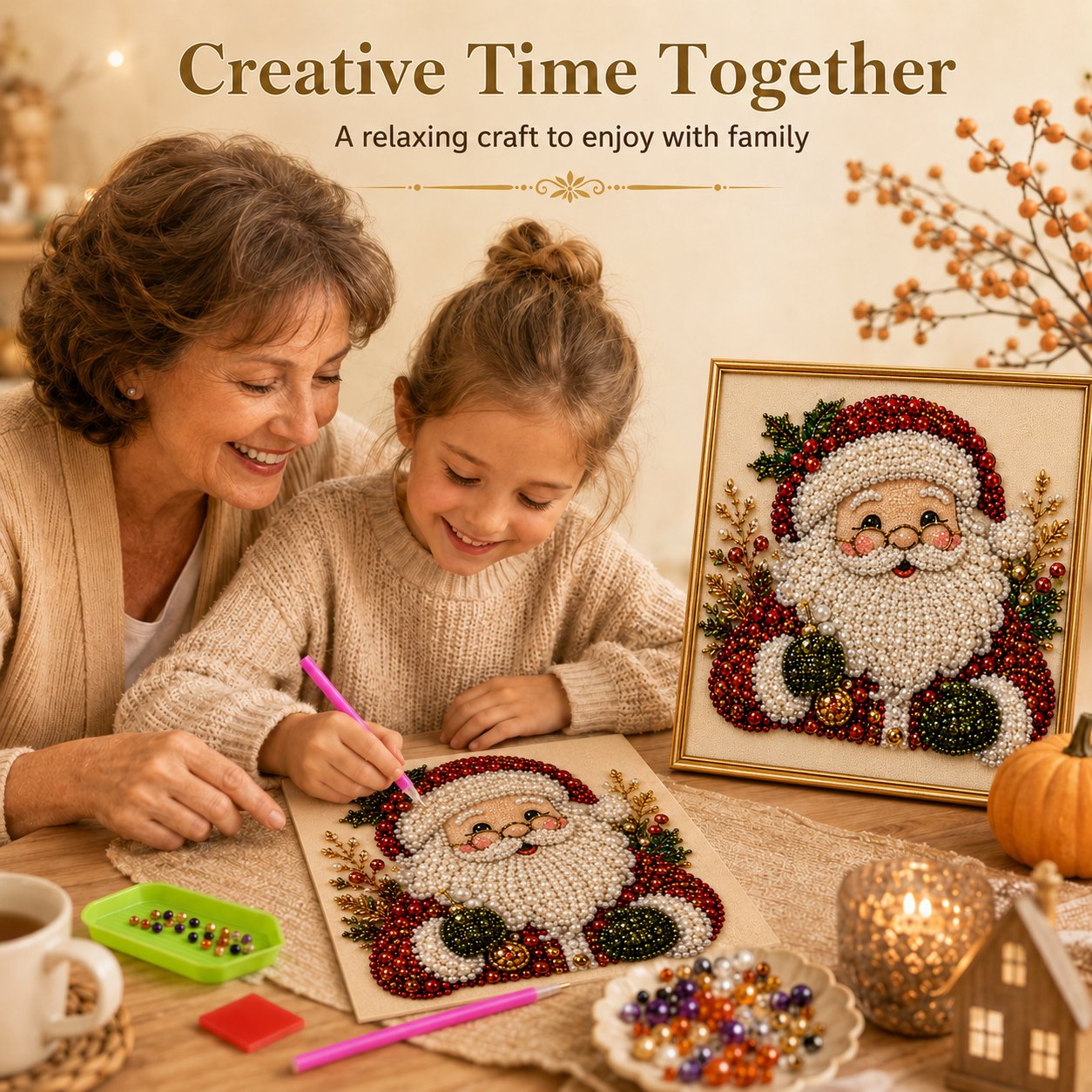 🔥48K+ Sold Only £10.99!!🧘Relaxing & Beginner-Friendly - 🎨💎DIY Christmas Pearl Rhinestone Painting  Art Kit