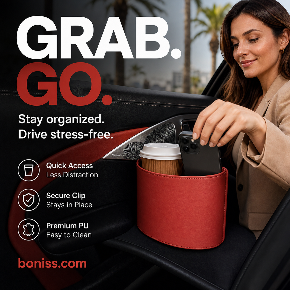 🧺 50% OFF! Leather Car Door Cup Holder – Wide‑mouth opening, easy reach for drinks & phone. Clip‑on secure fit. PU leather, tough & stylish. 🛡️✨