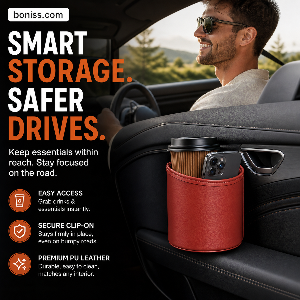 🥳2026 HOT SALE🥳💞50K+ SOLD!🚗🧺 50% OFF! Leather Car Door Cup Holder – Wide‑mouth opening, easy reach for drinks & phone. Clip‑on secure fit. PU leather, tough & stylish. 🛡️✨