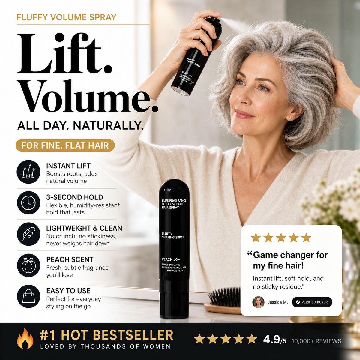 ✨💁Buy 2 Get 1 Free💁Fluffy Hair Shaping Spray, Long Lasting Peach Scent Volumizing Hair Mist for All-Day Hold