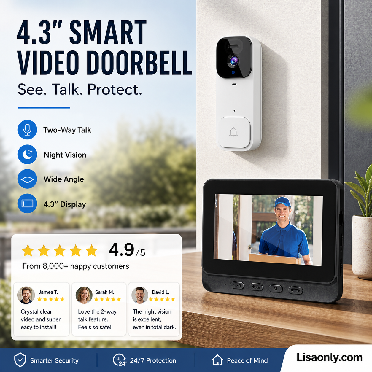 🔔 LIMITED-TIME 50% OFF! ✨ Smart Video Doorbell with 4.3" Display – Two-Way Audio, Night Vision, Wide Angle 🏠
