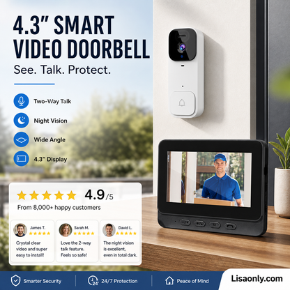 🔔 LIMITED-TIME 50% OFF! ✨ Smart Video Doorbell with 4.3" Display – Two-Way Audio, Night Vision, Wide Angle 🏠