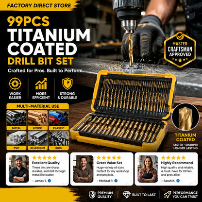 🔧50% OFF NOW ! ⚙️99Pcs Titanium Coated Drill Bit Set, High Hardness Multi-Size Drilling Bits for Wood Metal Plastic Electronics