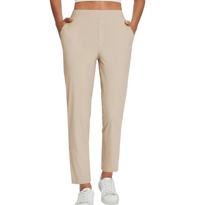 👖50% OFF NOW! Women's High‑Waisted Elastic Pants with Zipper Pockets – Stretchy Wrinkle‑Resistant Cropped Trousers, Casual Work Travel Slim Fit Pants for Daily Outdoor Activities