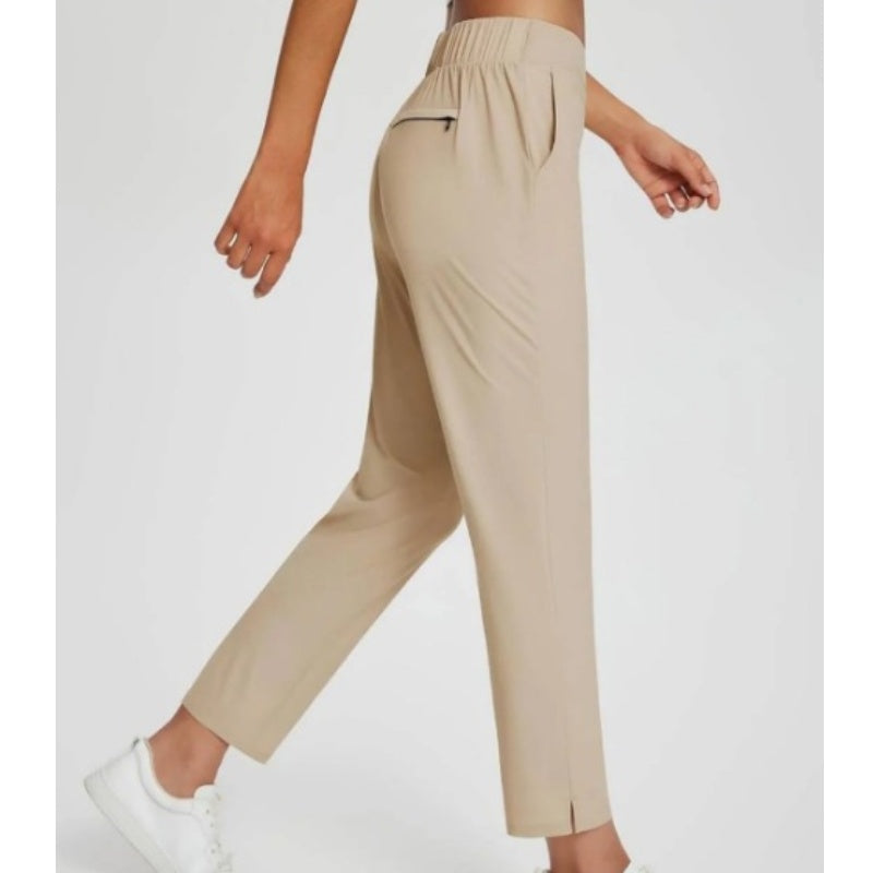 👖50% OFF NOW! Women's High‑Waisted Elastic Pants with Zipper Pockets – Stretchy Wrinkle‑Resistant Cropped Trousers, Casual Work Travel Slim Fit Pants for Daily Outdoor Activities