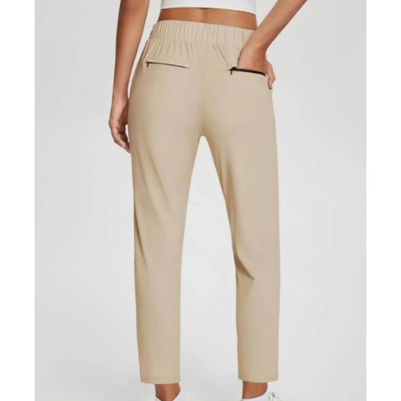 👖50% OFF NOW! Women's High‑Waisted Elastic Pants with Zipper Pockets – Stretchy Wrinkle‑Resistant Cropped Trousers, Casual Work Travel Slim Fit Pants for Daily Outdoor Activities