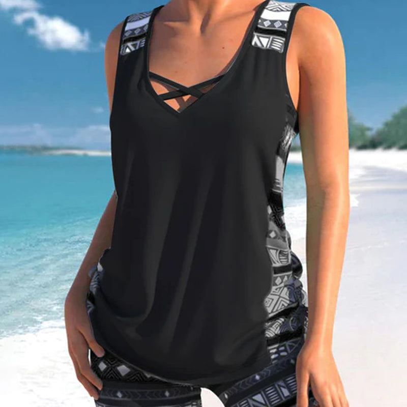 💗LAST DAY SALE 50% OFF-🩱Women's Tummy Control Tankini Set with Built-In Bra – Flattering Boho Swimwear with Shorts📍GB
