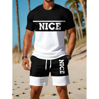 ☀️ 50% Off  Men's Color-Block Tee and Shorts Set – Summer Special