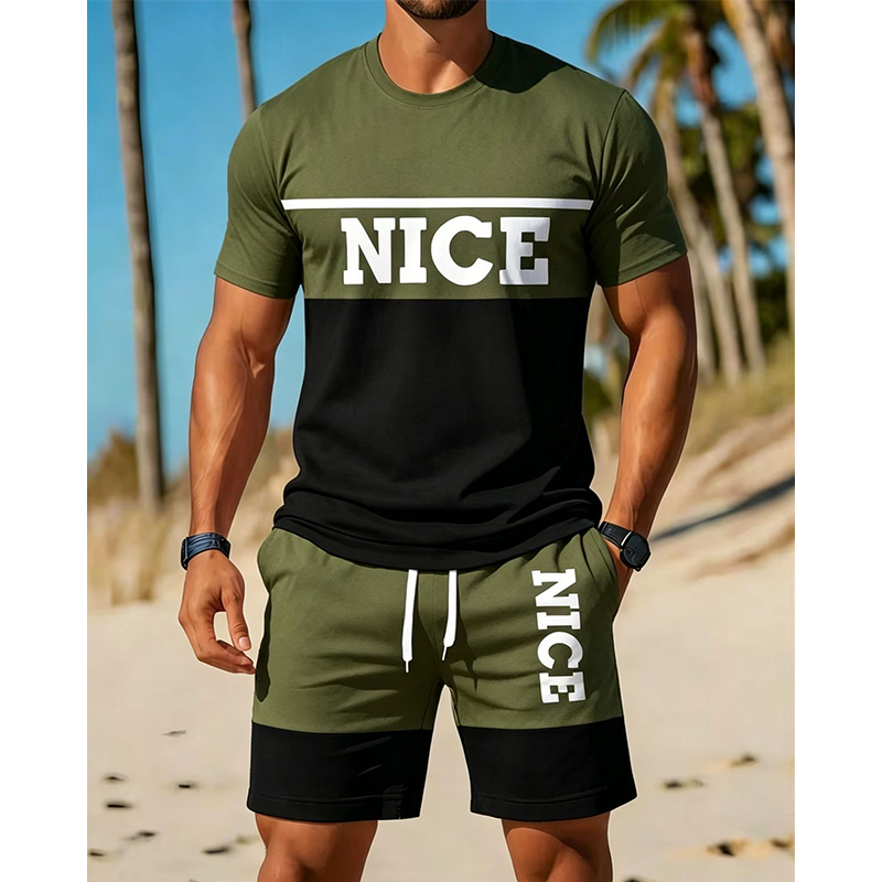 ☀️ 50% Off  Men's Color-Block Tee and Shorts Set – Summer Special