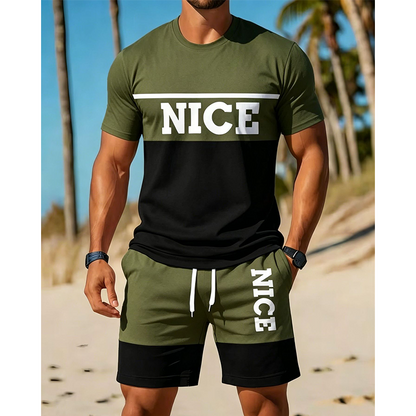 ☀️ 50% Off  Men's Color-Block Tee and Shorts Set – Summer Special