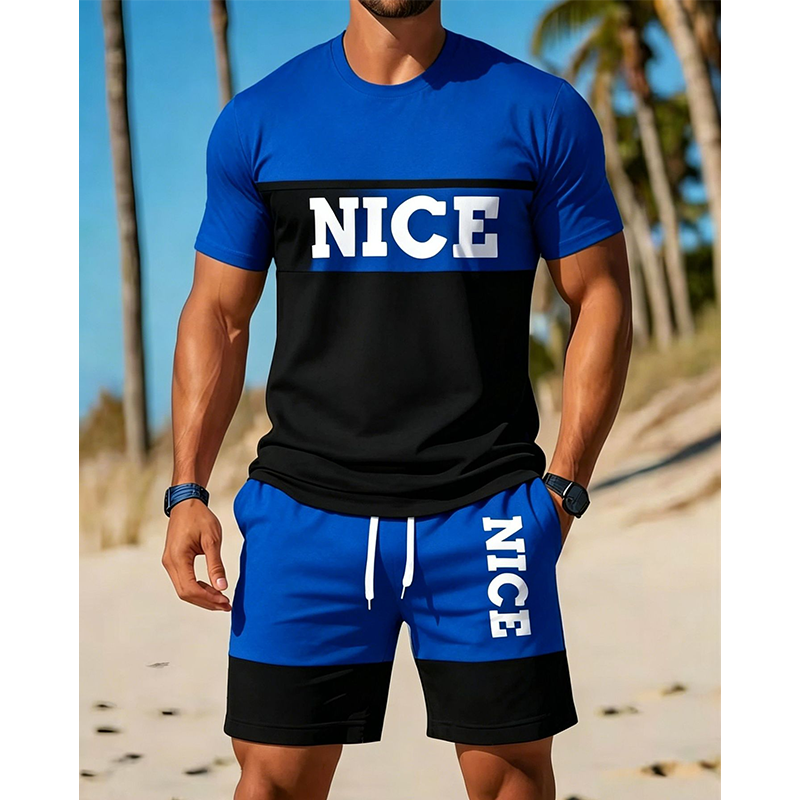 ☀️ 50% Off  Men's Color-Block Tee and Shorts Set – Summer Special