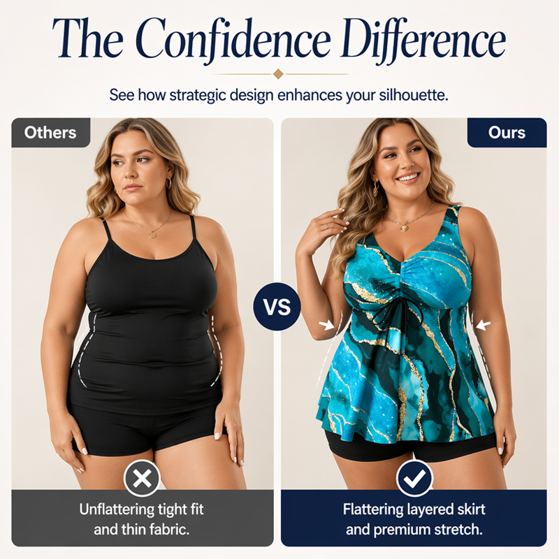 🏖️Summer Hot Sale 50% OFF💐Plus-Size Swimdress – Marble Print & Tummy Control Design