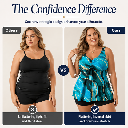 🏖️Summer Hot Sale 50% OFF💐Plus-Size Swimdress – Marble Print & Tummy Control Design