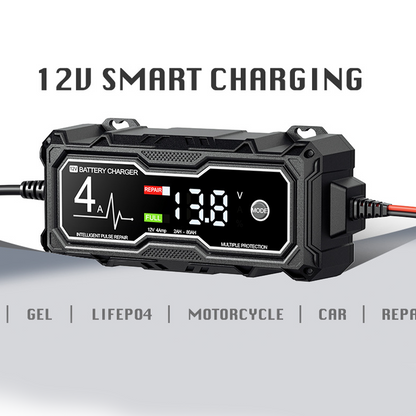 ⚡50% OFF NOW! Smart Car Battery Charger‑ 4A Intelligent Pulse Repair Battery Maintainer, Spark‑Proof Reverse‑Polarity Protection Trickle Charger for 12V Vehicle & Motorcycle Batteries