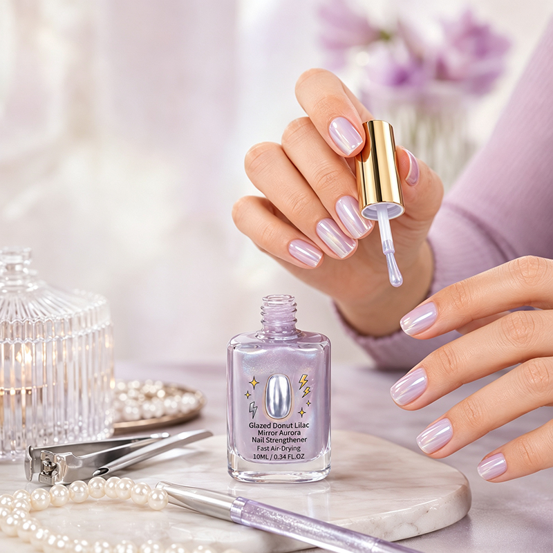 ✨ 50% OFF! 💜 Lilac Glossy Mirror Nail Strengthener – Fast Air-Dry, Chip-Resistant & Long-Lasting Aurora Finish1