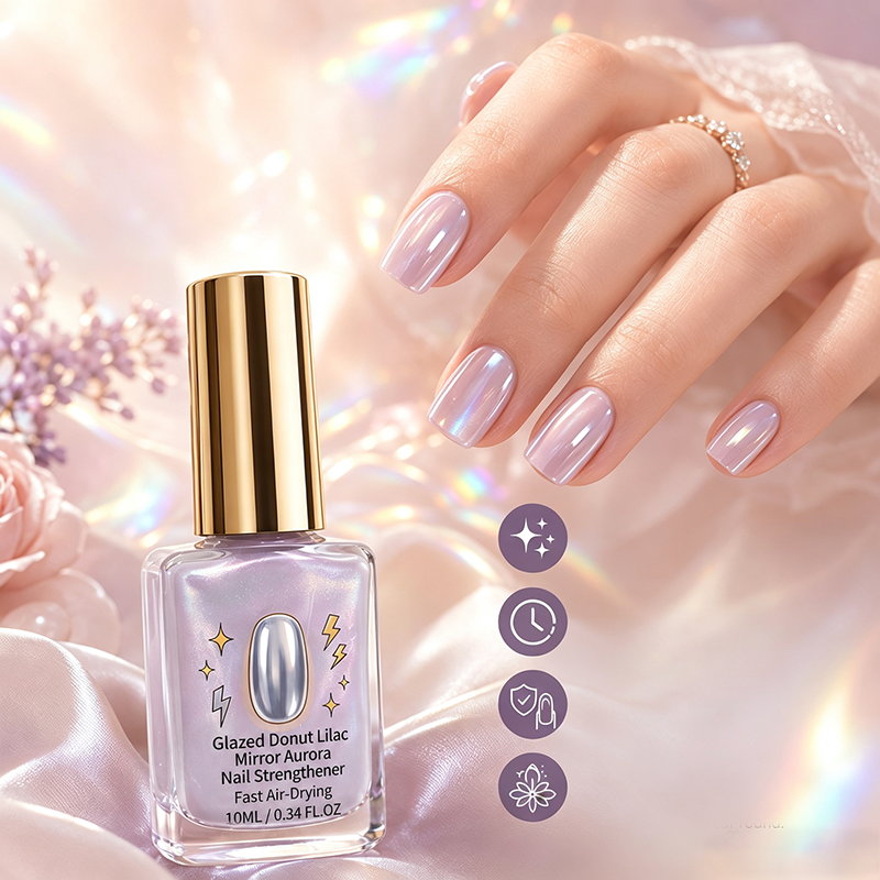 💅⏳LAST DAY ✨ 50% OFF! 💜 Lilac Glossy Mirror Nail Strengthener – Fast Air-Dry, Chip-Resistant & Long-Lasting Aurora Finish1