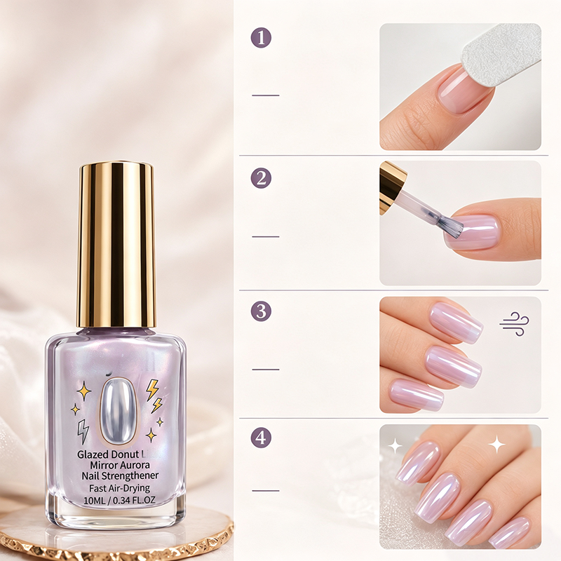 💅💅LAST DAY SALE!!✨ 50% OFF! 💜 Lilac Glossy Mirror Nail Strengthener – Fast Air-Dry, Chip-Resistant & Long-Lasting Aurora Finish1