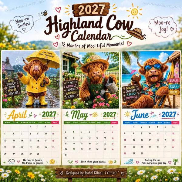 ⏳LAST DAY SALE ONLY ￡9.9!!🔥2027 Funny Highland Cow Wall Calendar | A4 Hanging Calendar | Designed by Isabel Kline