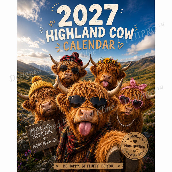 ⏳LAST DAY SALE ONLY ￡9.9!!🔥2027 Funny Highland Cow Wall Calendar | A4 Hanging Calendar | Designed by Isabel Kline