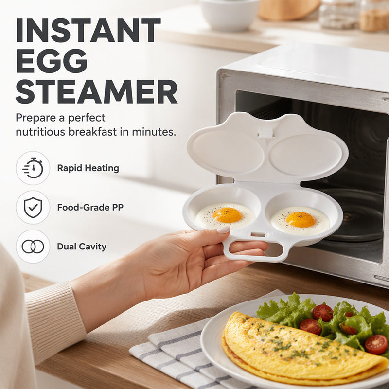 🥳2026 HOT SALE🥳💞50K+ SOLD! 🥚✨Dual Cavity Microwave Egg Poacher – Quick oil‑free cooking, food‑grade PP & versatile. Perfect for busy mornings – healthy breakfast in minutes! ⚡🍳