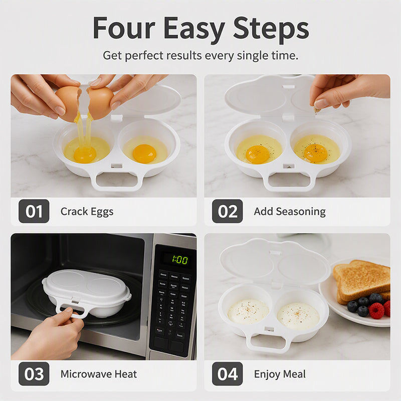🍳   BUY 1 GET 1 FREE! Dual Cavity Microwave Egg Poacher – Quick Oil-Free Cooking, Food-Grade PP & Versatile Kitchen Essential 💫