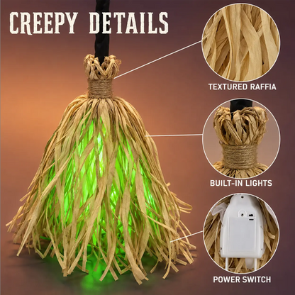 ⏳🔥LIMITED-TIME 50% OFF! ⏰🧙 Animated Witch Broom Halloween Decoration with Lights and Sound