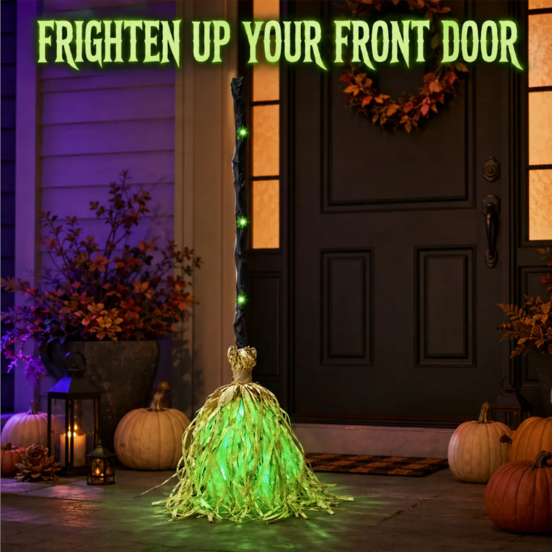 ⏳🔥LIMITED-TIME 50% OFF! ⏰🧙 Animated Witch Broom Halloween Decoration with Lights and Sound