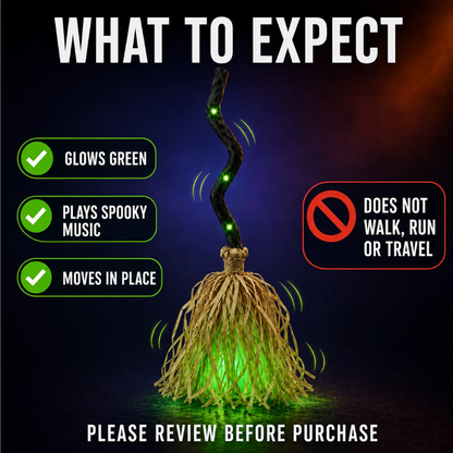 ⏳🔥LIMITED-TIME 50% OFF! ⏰🧙 Animated Witch Broom Halloween Decoration with Lights and Sound