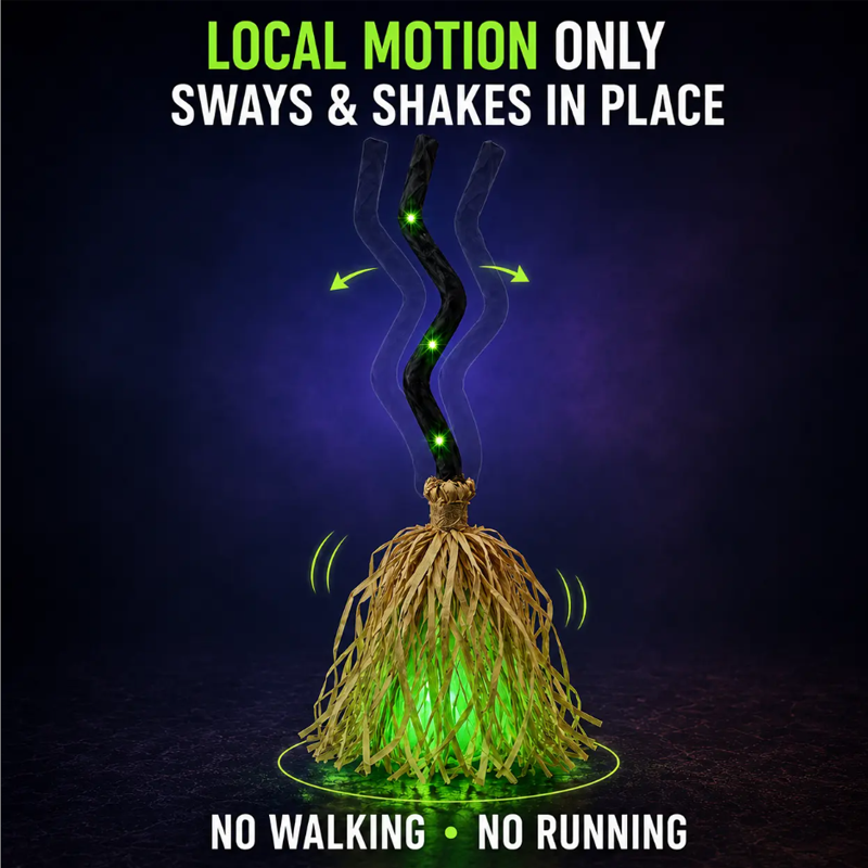 ⏳🔥LIMITED-TIME 50% OFF! ⏰🧙 Animated Witch Broom Halloween Decoration with Lights and Sound