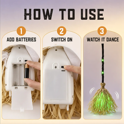 ⏳🔥LIMITED-TIME 50% OFF! ⏰🧙 Animated Witch Broom Halloween Decoration with Lights and Sound