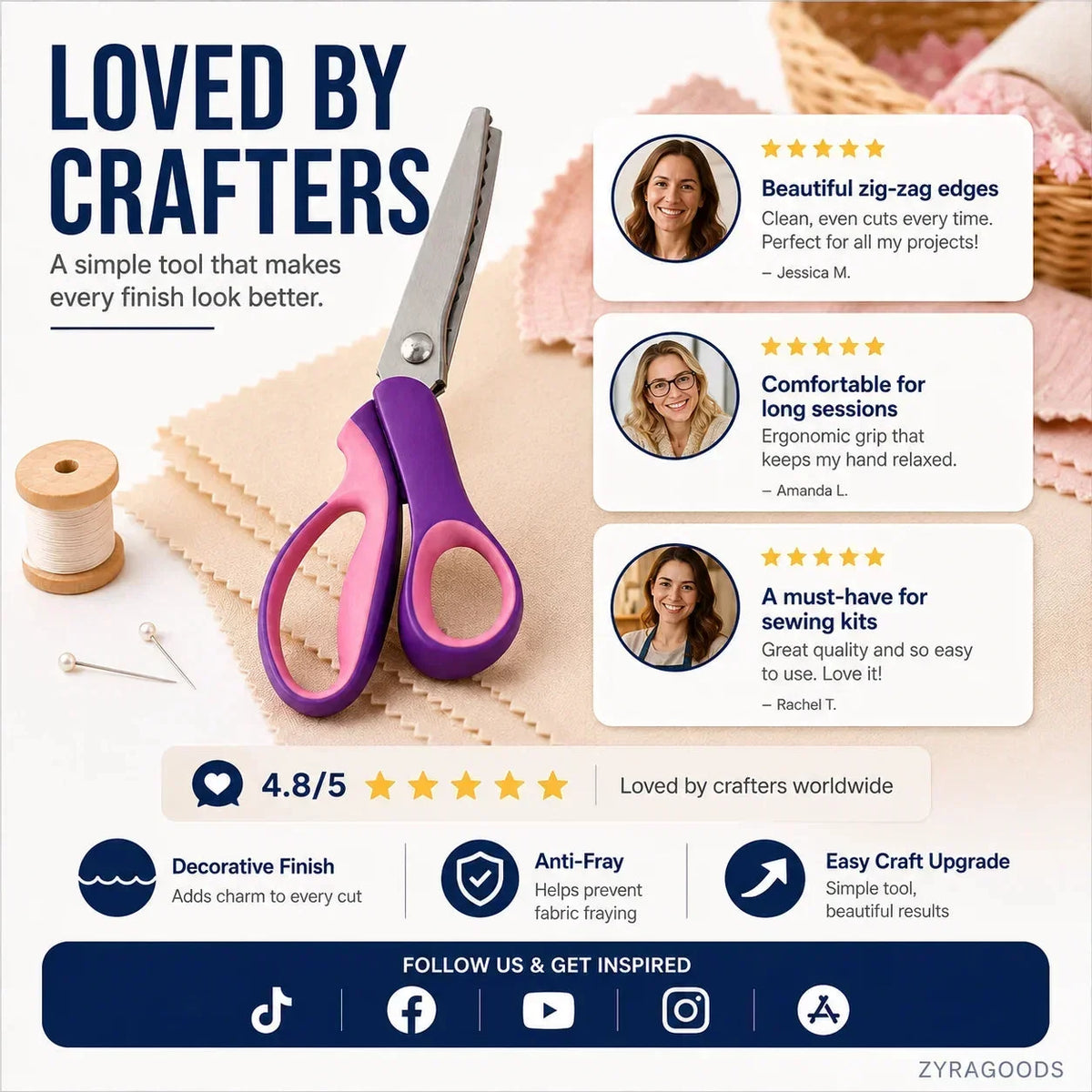 🧵 50% OFF! Premium Stainless Steel Pinking Shears – Ergonomic Soft-Grip, Zigzag Cut ✂️