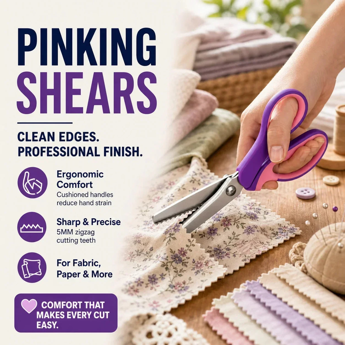 🧵 50% OFF! Premium Stainless Steel Pinking Shears – Ergonomic Soft-Grip, Zigzag Cut ✂️