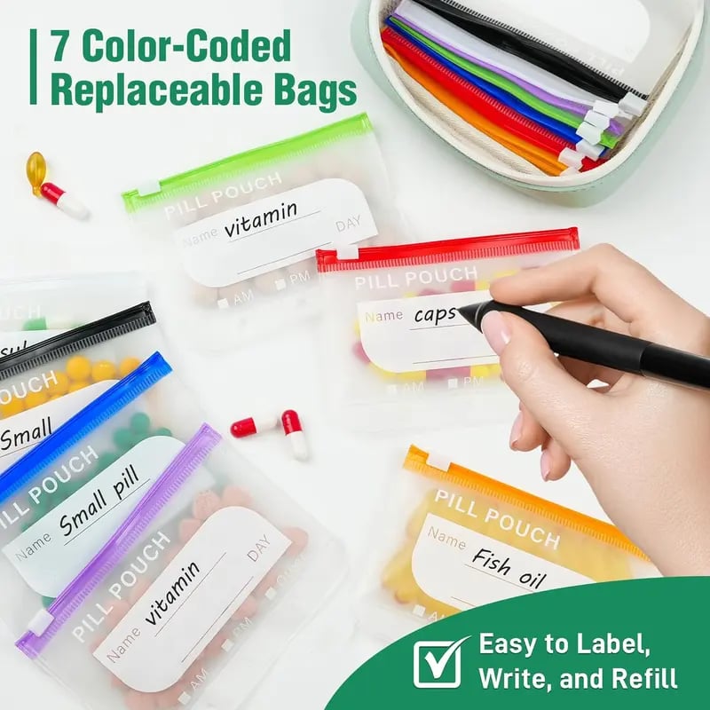 💊50% OFF !!!💝A8 Waterproof Pill Pouch Set – 7 to 14 Days of Meds & Vitamins💧Waterproof & Crush-Resistant Shell