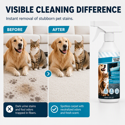 🐾50% OFF NOW! Pet Stain & Odor Remover Spray‑Fast Drying Pet Urine Stain Cleaner, Color Safe Formula for Carpet, Sofa & Fabric
