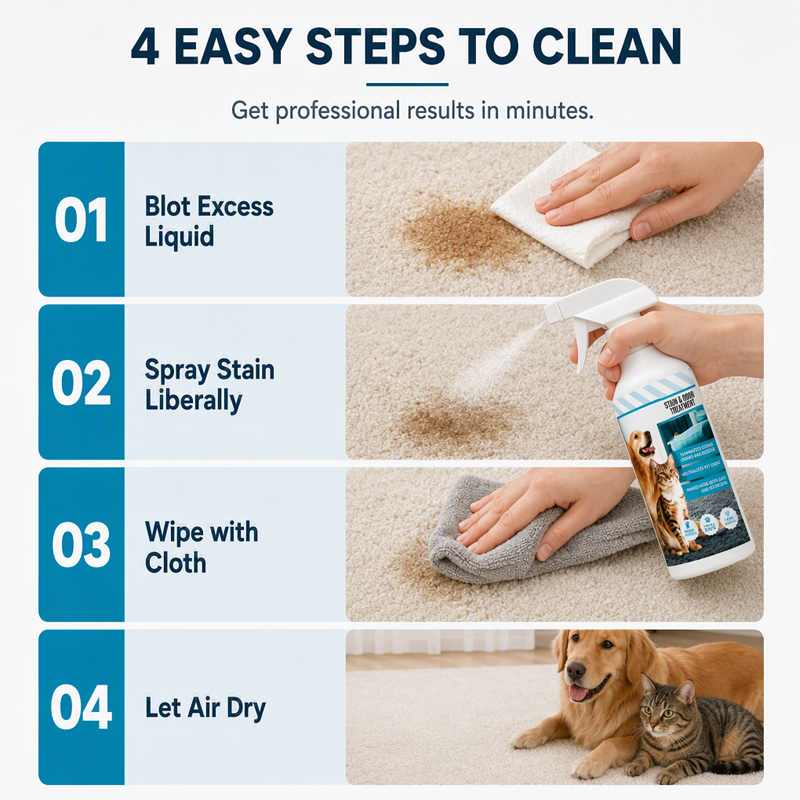 🐾50% OFF NOW! Pet Stain & Odor Remover Spray‑Fast Drying Pet Urine Stain Cleaner, Color Safe Formula for Carpet, Sofa & Fabric