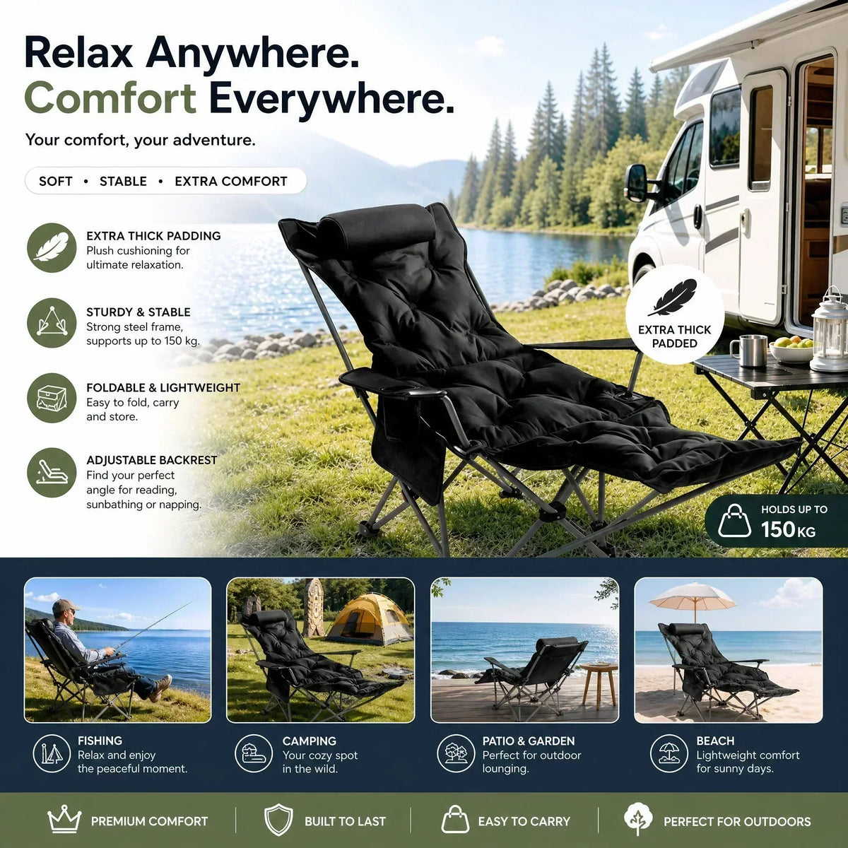 🏆 LIMITED-TIME 50% OFF!🪑 Portable, adjustable folding chair for outdoor use – Lightweight, sturdy & versatile 🏕️✨