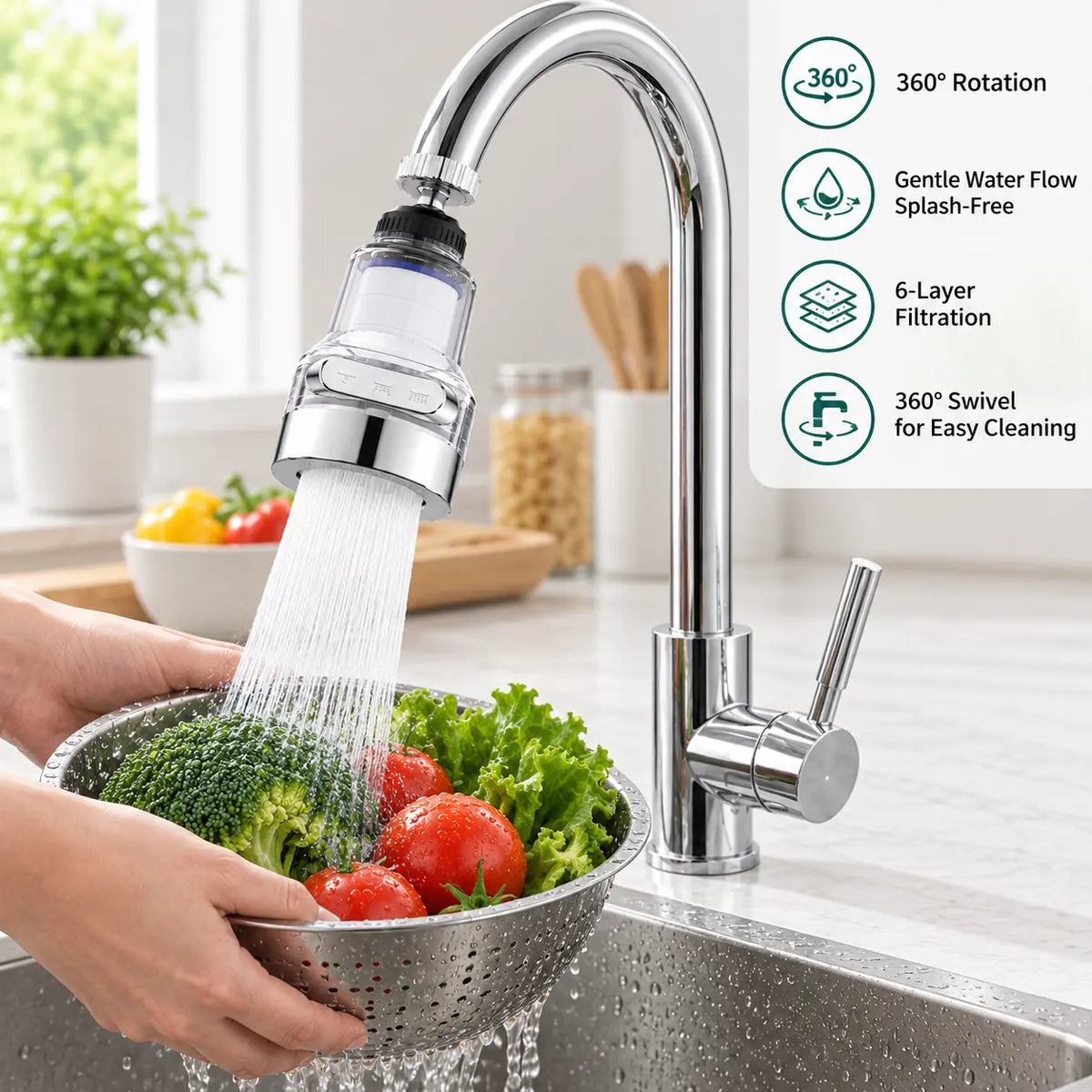 Upgrade Kitchen Rinsing Instantly! No-Splash 3-Mode Faucet Filter