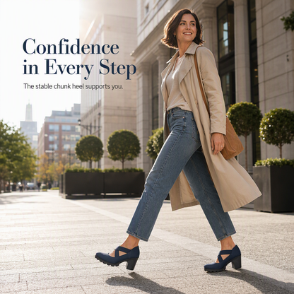 🎉✨Women's Mary Jane shoes with a round toe, crisscross straps, block heel, platform, and cutouts, high heels