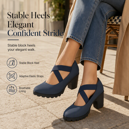 🎉✨Women's Mary Jane shoes with a round toe, crisscross straps, block heel, platform, and cutouts, high heels
